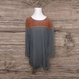 UMGEE Striped Black and White with Brown Women's Dress with pockets - Size XL